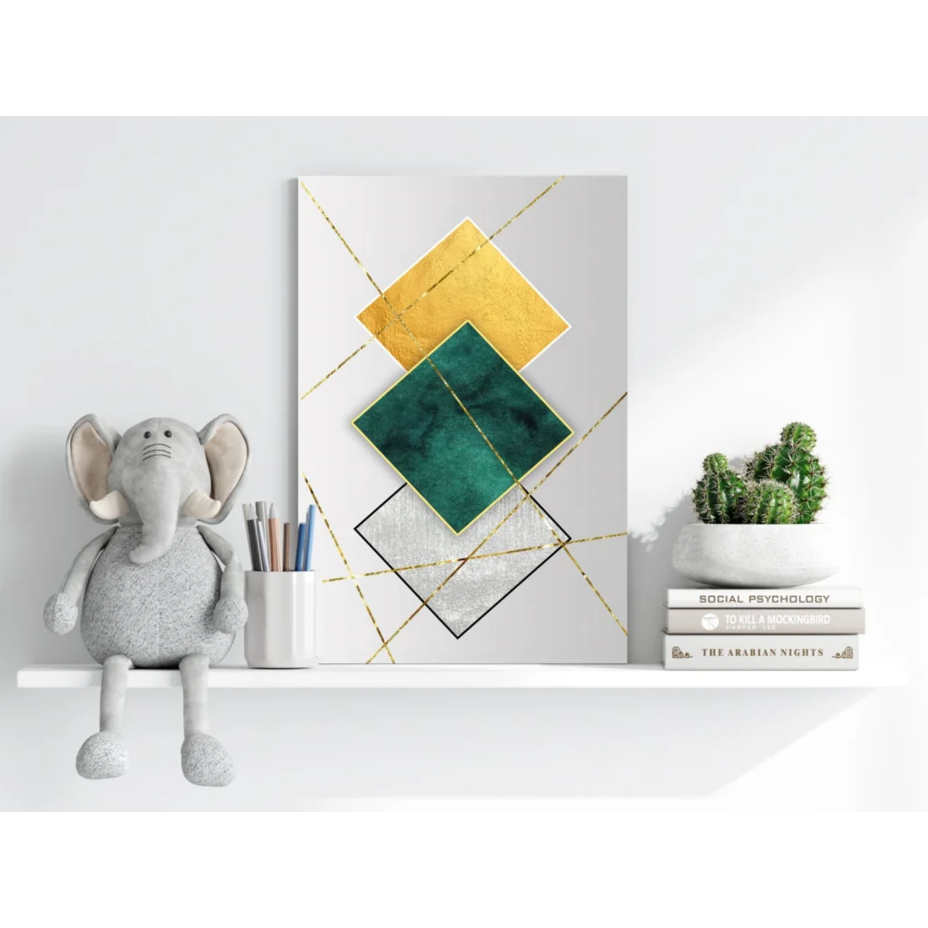 Modern gold teal geometric insigne aluminum print with metallic accents