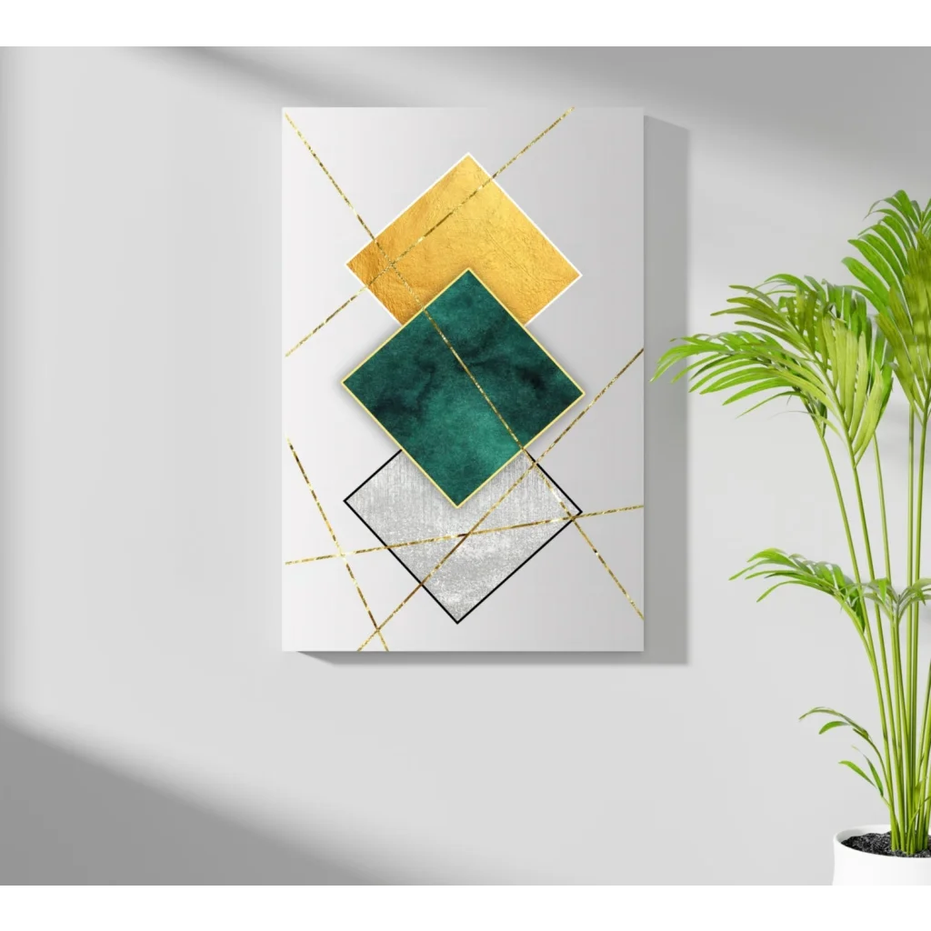 Modern gold teal geometric insigne aluminum print art