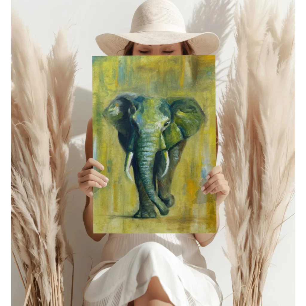 Vibrant Green Elephant Insigne Aluminum Prints for Your Wall | Contemporary Home Wall Art | vintageantiquesgifts.com