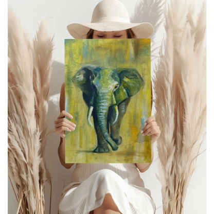 Vibrant Green Elephant Insigne Aluminum Prints for Your Wall | Contemporary Home Wall Art | vintageantiquesgifts.com