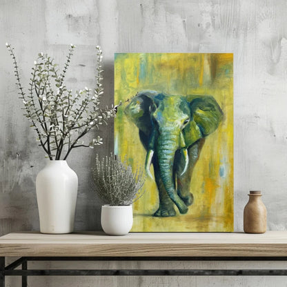 Vibrant Green Elephant Insigne Aluminum Prints for Your Wall | Glass Wall Art Print | vintageantiquesgifts.com