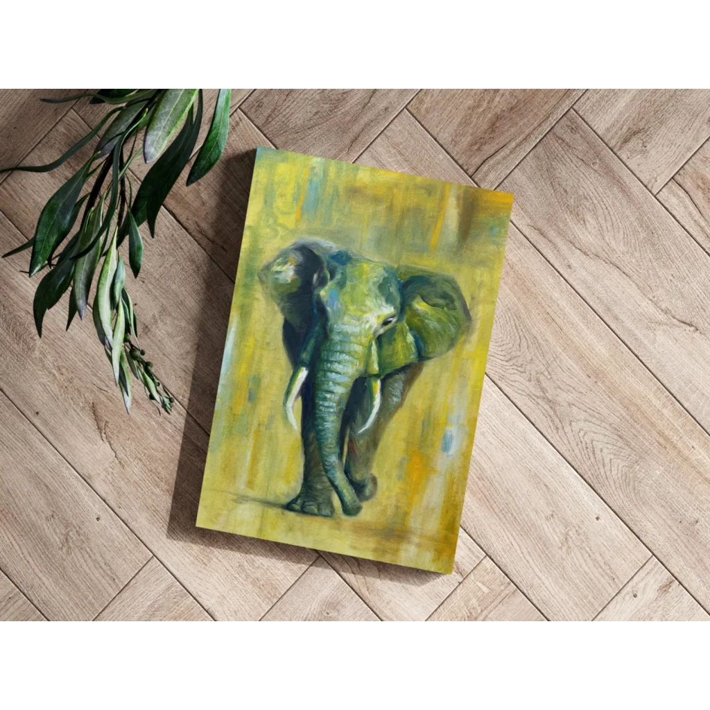 Vibrant Green Elephant Insigne Aluminum Prints for Your Wall | Modern Wall Art Decor | vintageantiquesgifts.com
