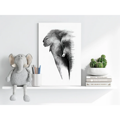 Stunning black-and-white elephant head insigne aluminum print