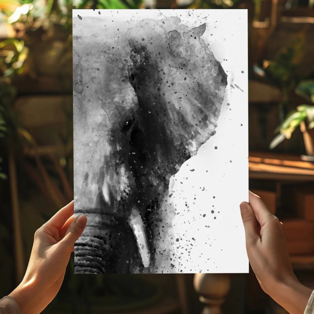 Black and white watercolor elephant head on Insigne aluminum prints