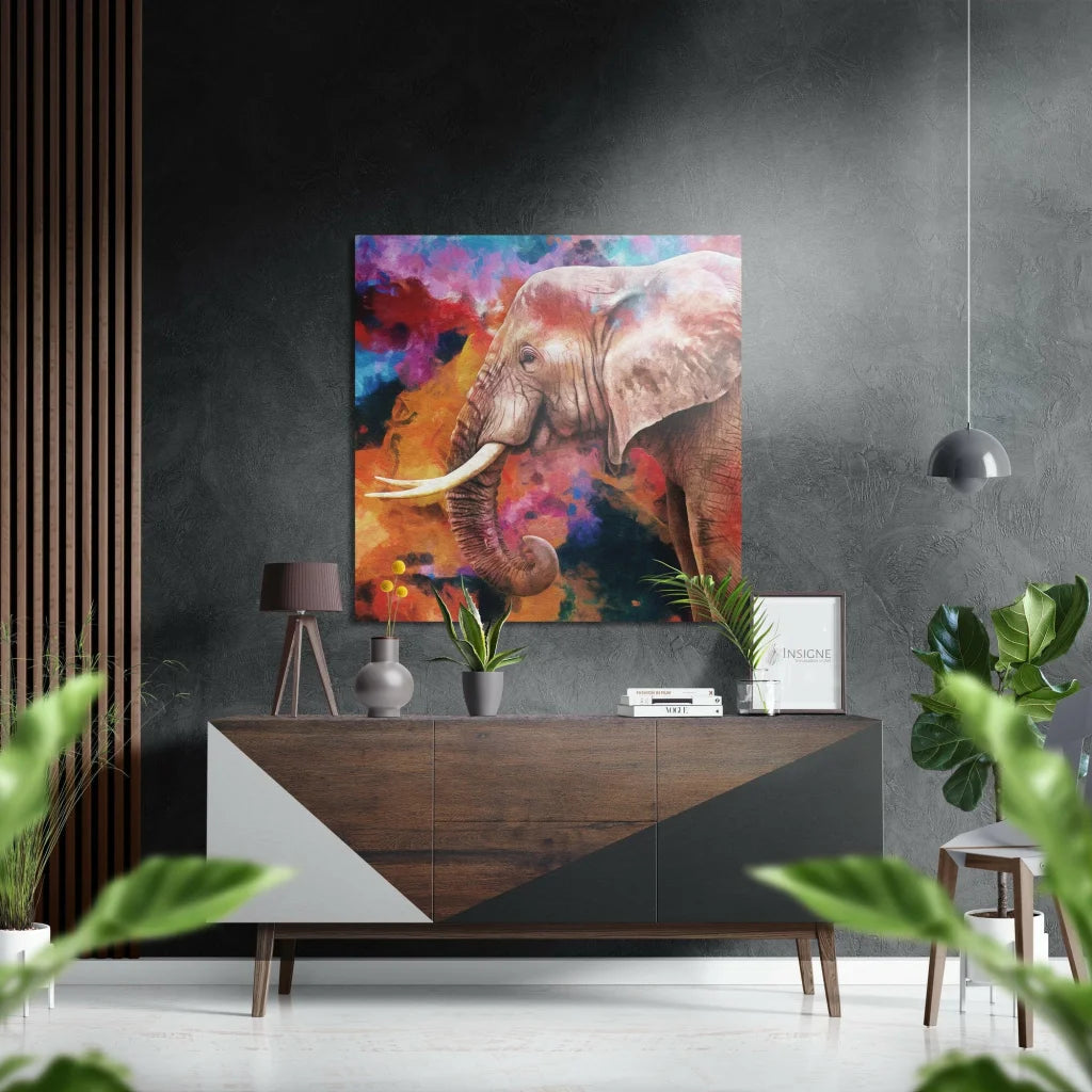 Vibrant abstract elephant on brushed aluminium dibond