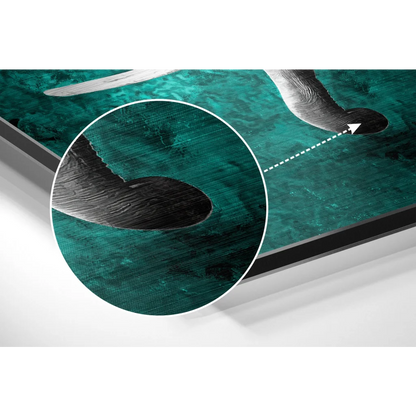 Stunning elephant brushed aluminium dibond wall art in teal black abstract with wood grain texture