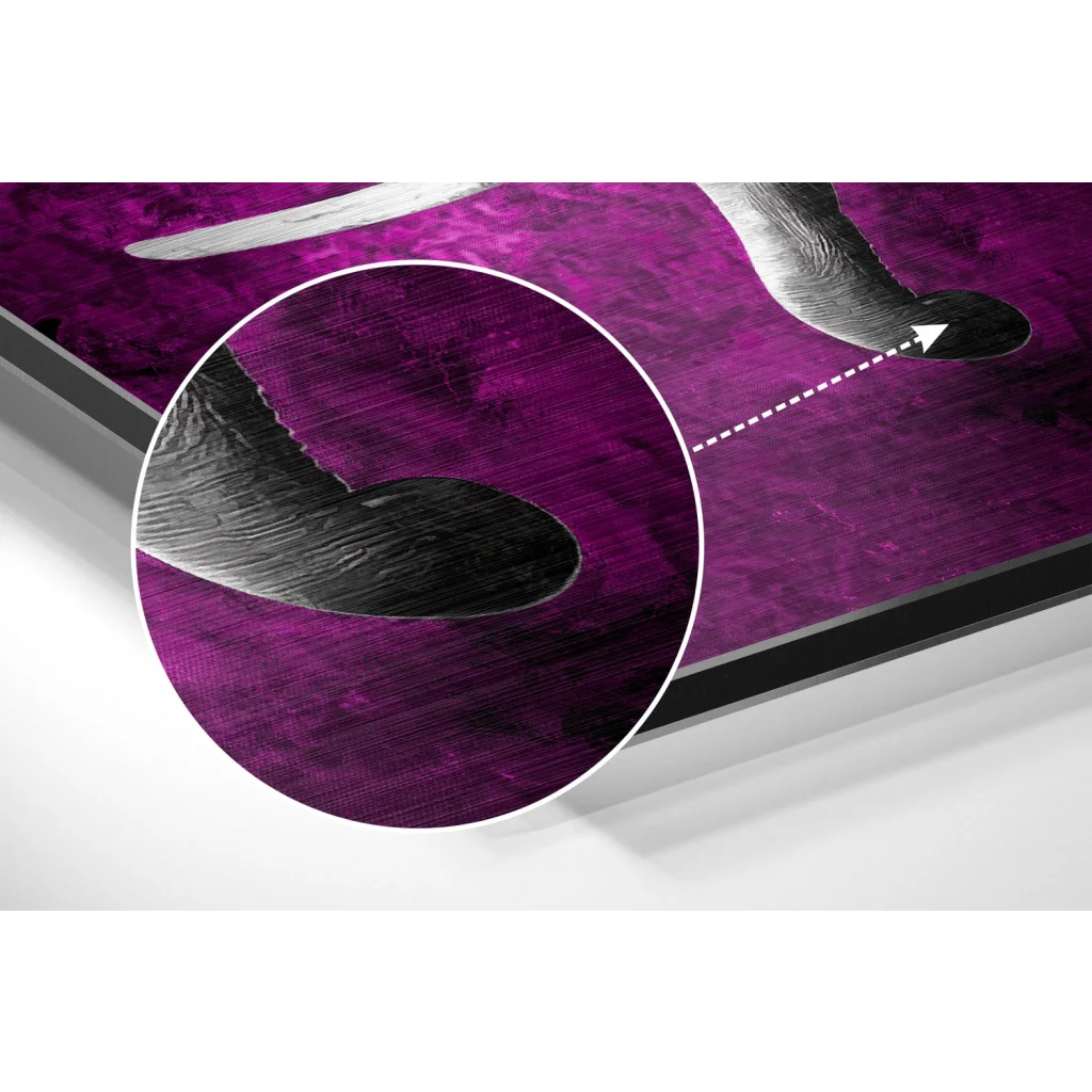 Purple elephant silhouette on brushed aluminium dibond canvas art