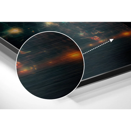 Sleek black brushed metal frame in Glowing Elephant brushed aluminium dibond wall art