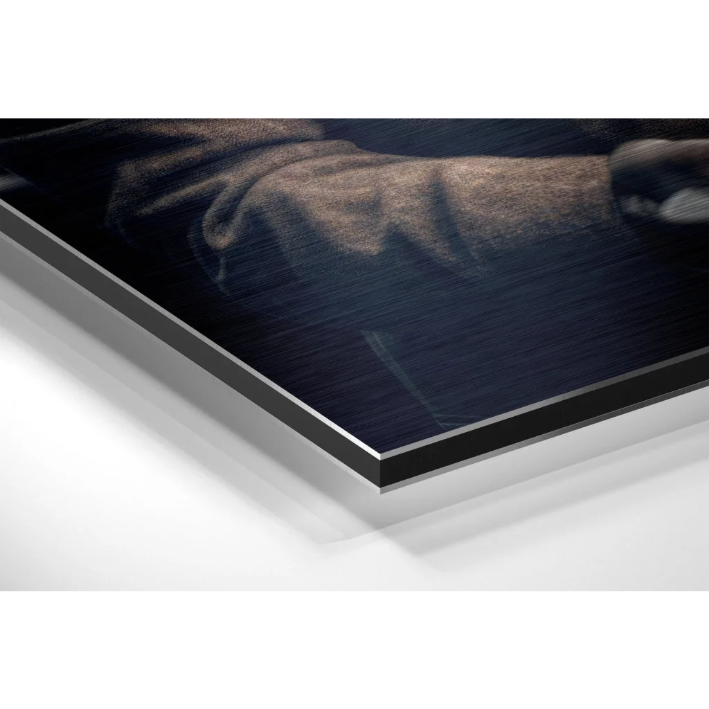 Dapper Elephant brushed aluminium dibond wall art with black acrylic textured blue surface