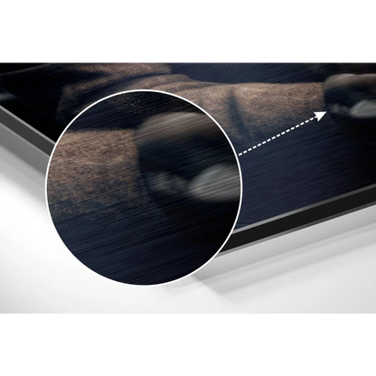 Sleek black-framed monitor on brushed aluminium dibond wall art print