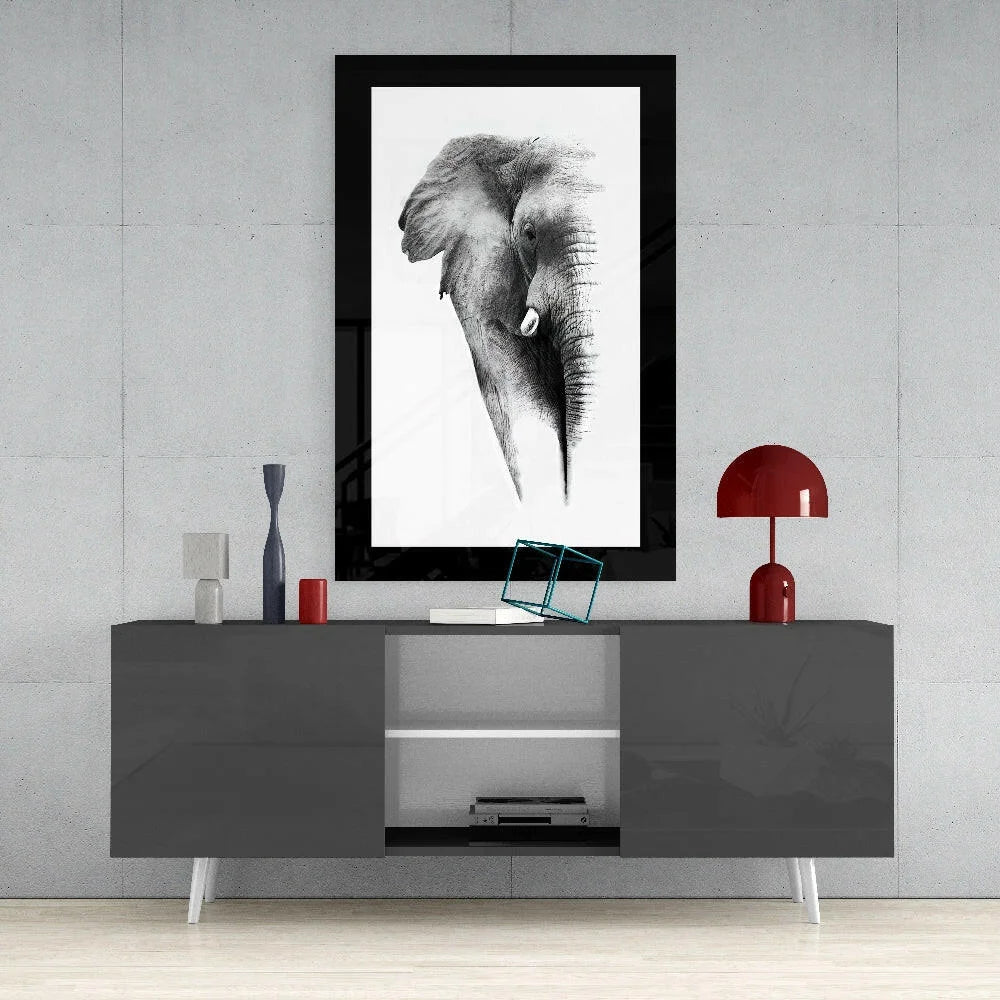 Stunning Elephant Glass Wall Art in Bold Black and White | Contemporary Home Wall Art | vintageantiquesgifts.com