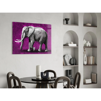 Stunning purple elephant glass wall art canvas print with monochrome design
