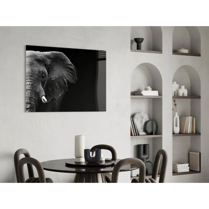 Black and white elephant head canvas wall art on wall