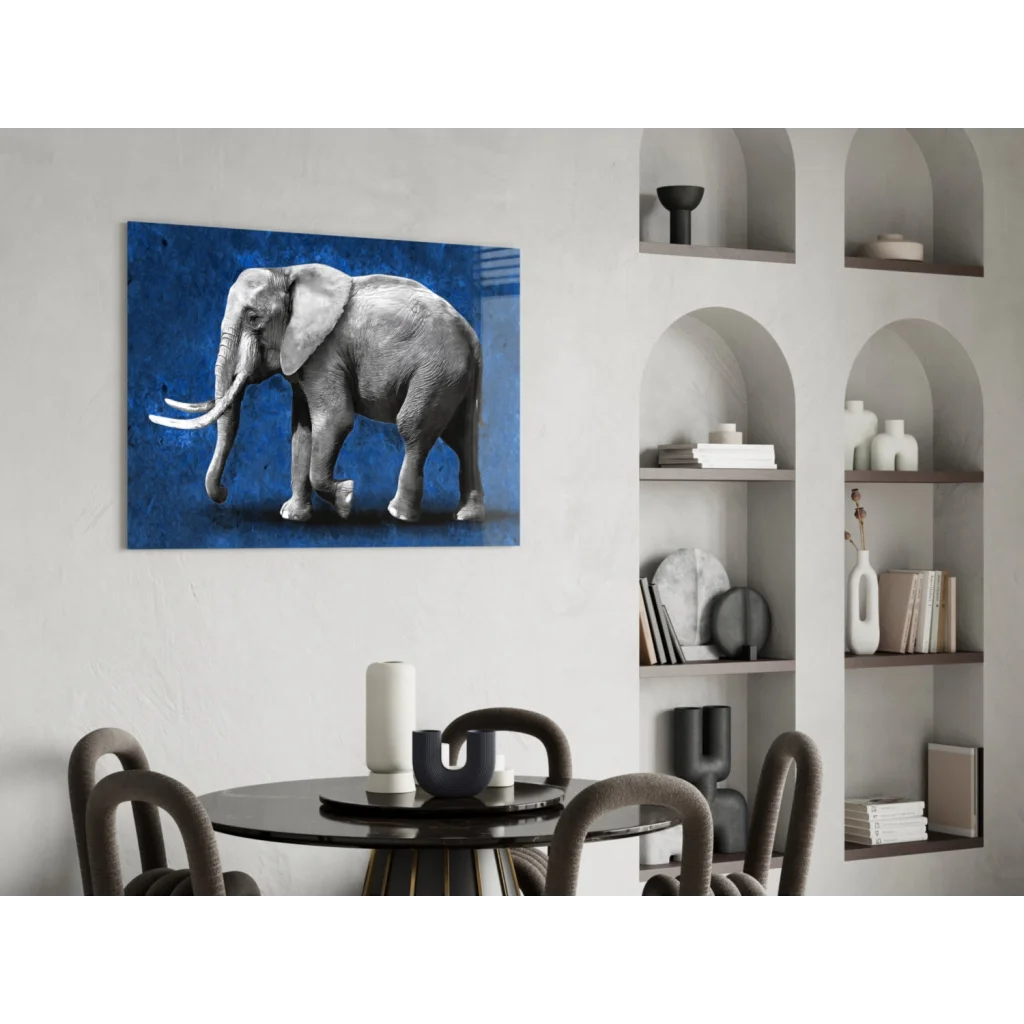Majestic elephant wall art canvas print on deep blue background