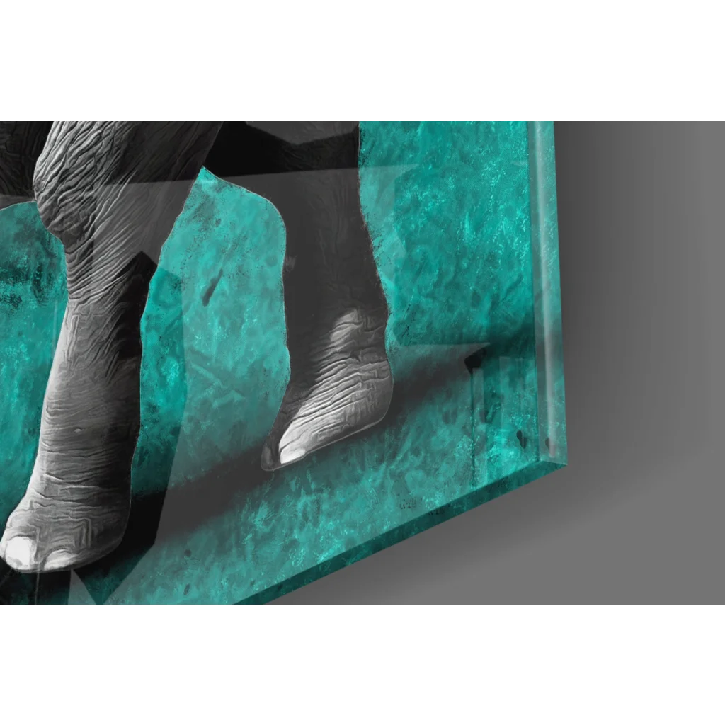 Majestic elephant legs grayscale on teal glass wall art print