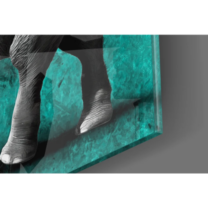 Majestic elephant legs grayscale on teal glass wall art print