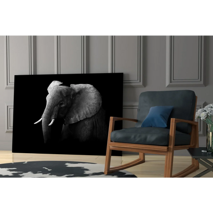 Majestic black-and-white elephant canvas wall art with detailed shading