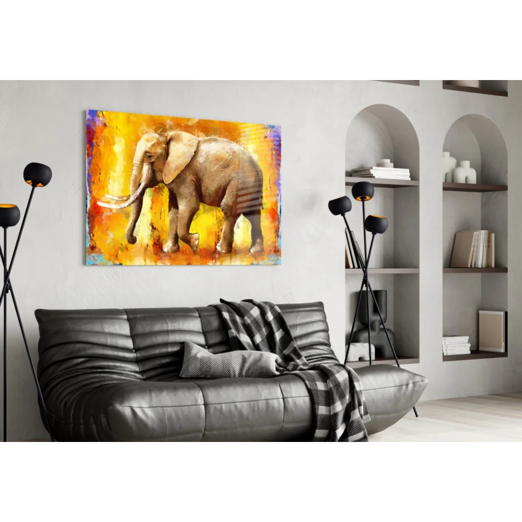 Fiery Elephant Abstract Canvas Wall Art With Purple Accents | Contemporary Home Wall Art | vintageantiquesgifts.com