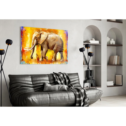 Fiery Elephant Abstract Canvas Wall Art With Purple Accents | Contemporary Home Wall Art | vintageantiquesgifts.com