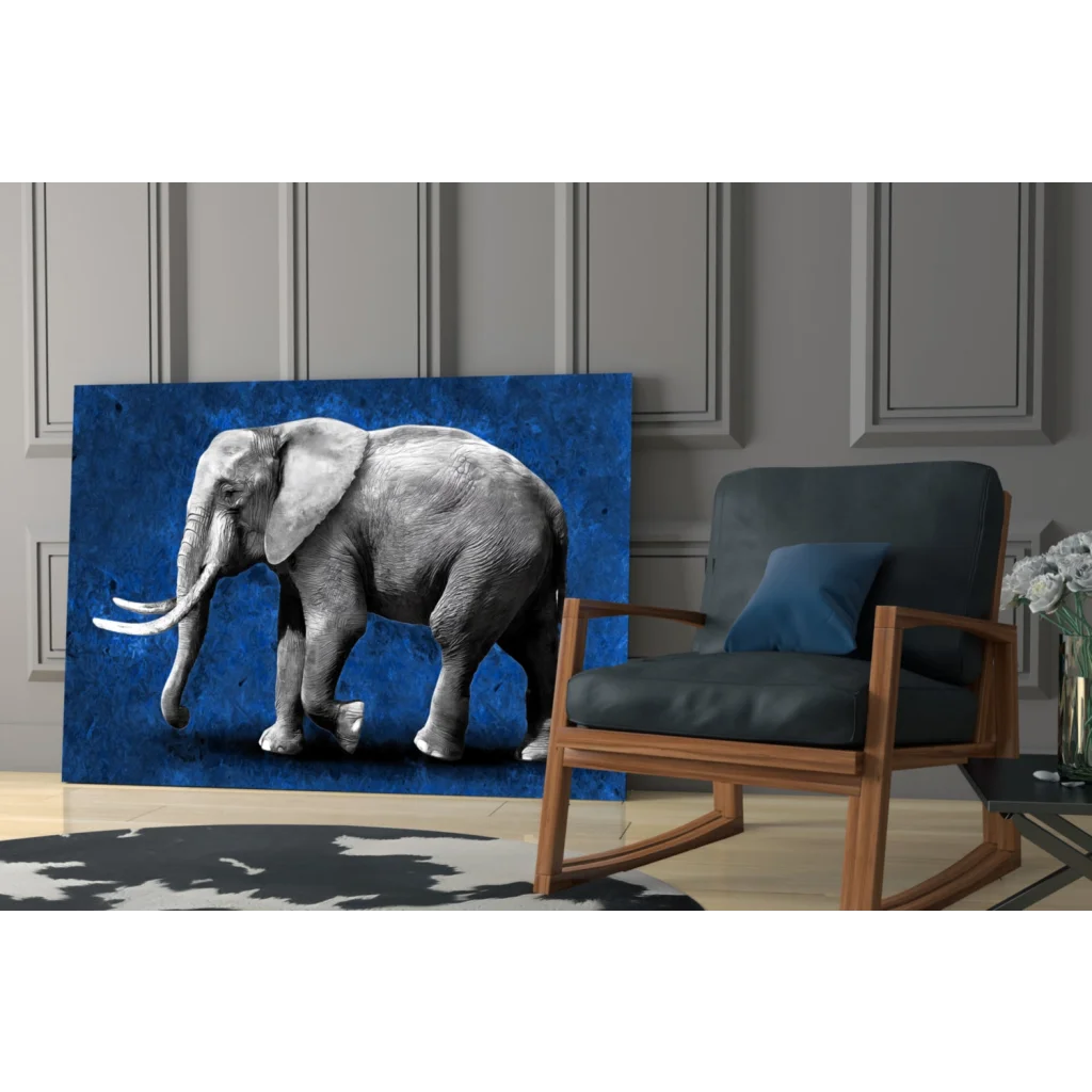 Majestic blue elephant canvas wall art on vibrant textured background