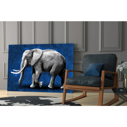 Majestic blue elephant canvas wall art on vibrant textured background