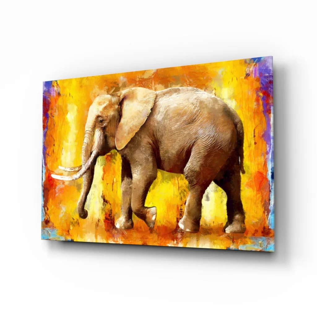 Fiery Elephant Abstract Canvas Wall Art With Purple Accents | Insigneart USA | vintageantiquesgifts.com
