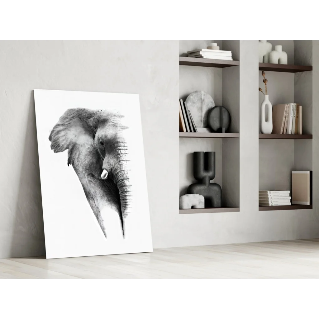 Stunning black and white elephant head canvas wall art print