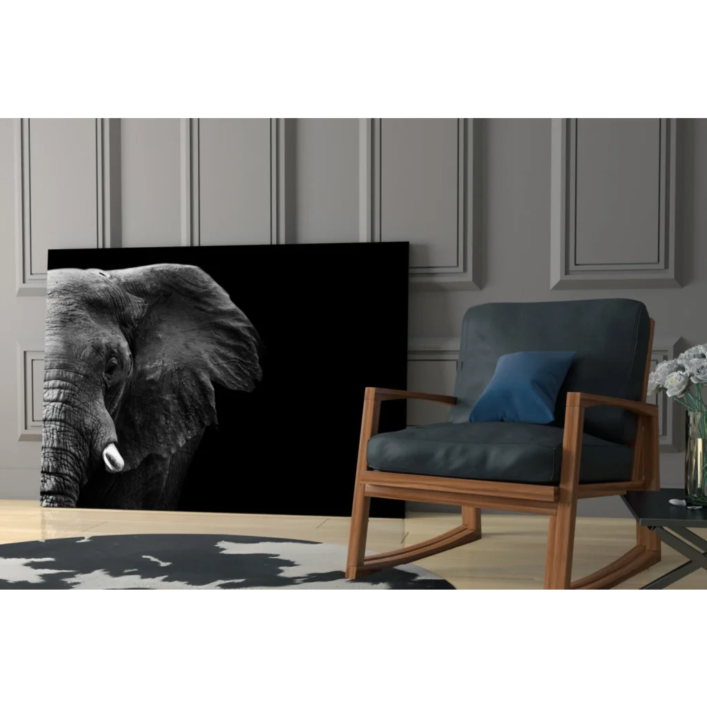Black-and-white elephant head canvas wall art print