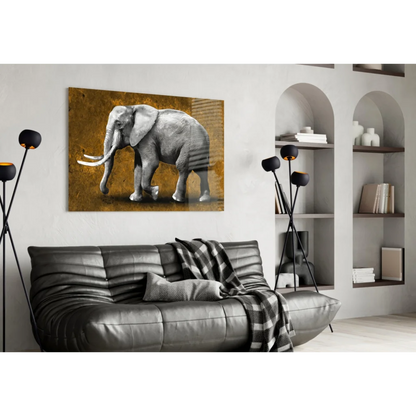 Majestic Elephant Glass Wall Art with Gold Texture | Contemporary Home Wall Art | vintageantiquesgifts.com