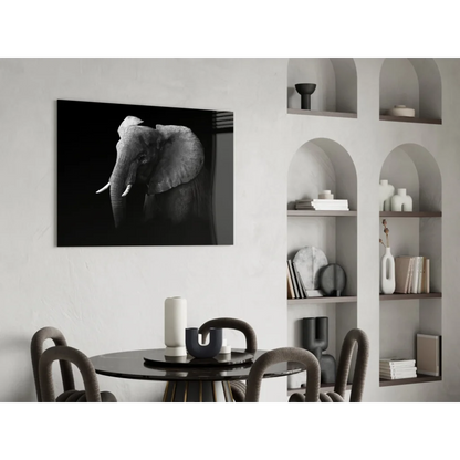 Majestic black-and-white elephant portrait canvas wall art on wall