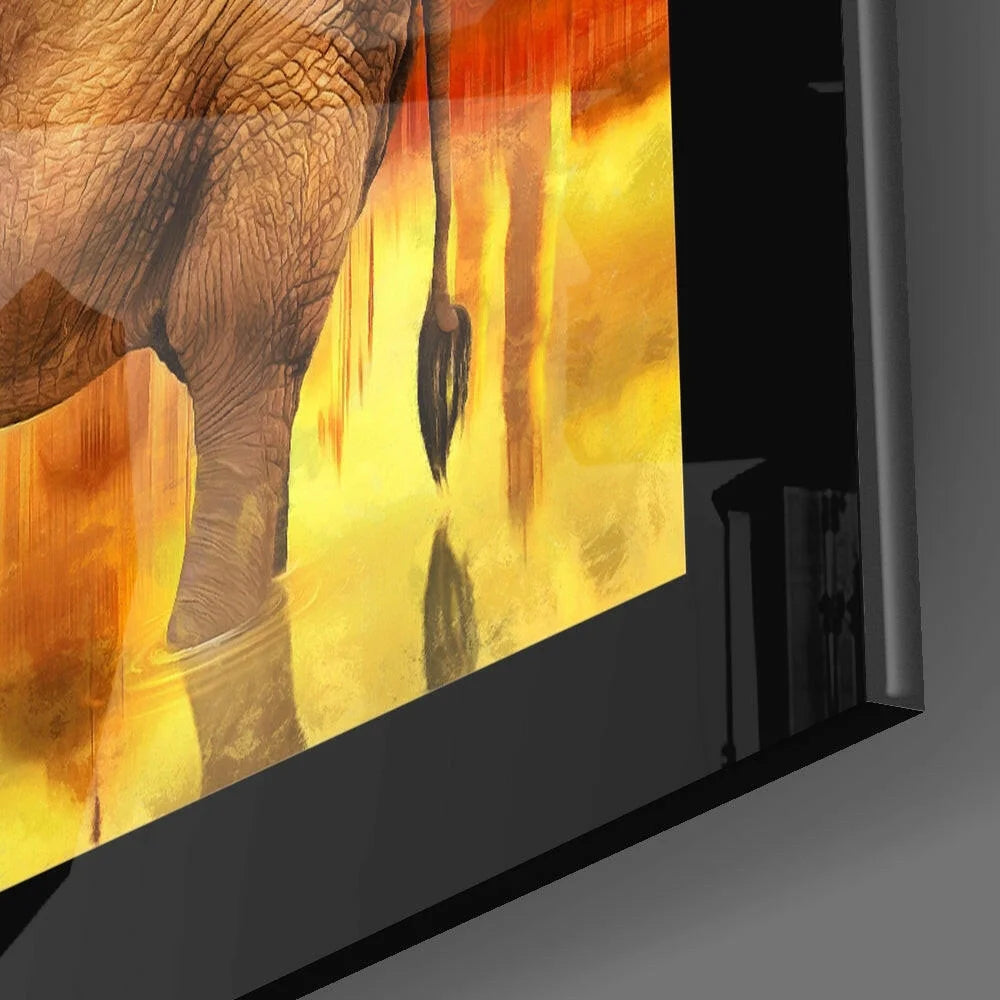 Stunning elephant glass wall art with Taj Mahal reflection and fiery rear end
