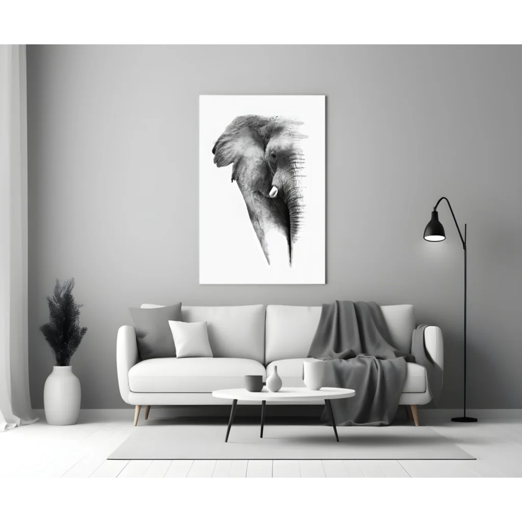 Bold black and white abstract elephant portrait canvas wall art