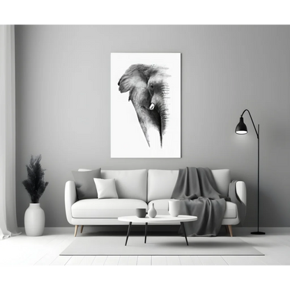Bold black and white abstract elephant portrait canvas wall art