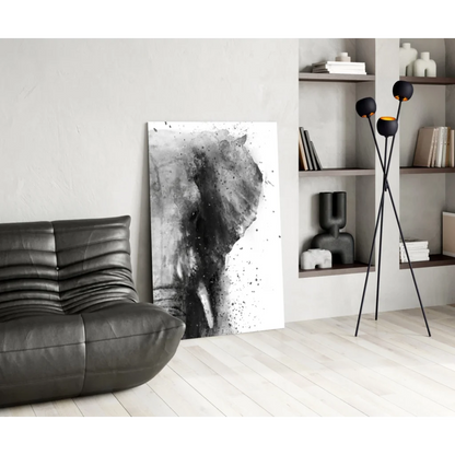 Black and white abstract elephant glass wall art print