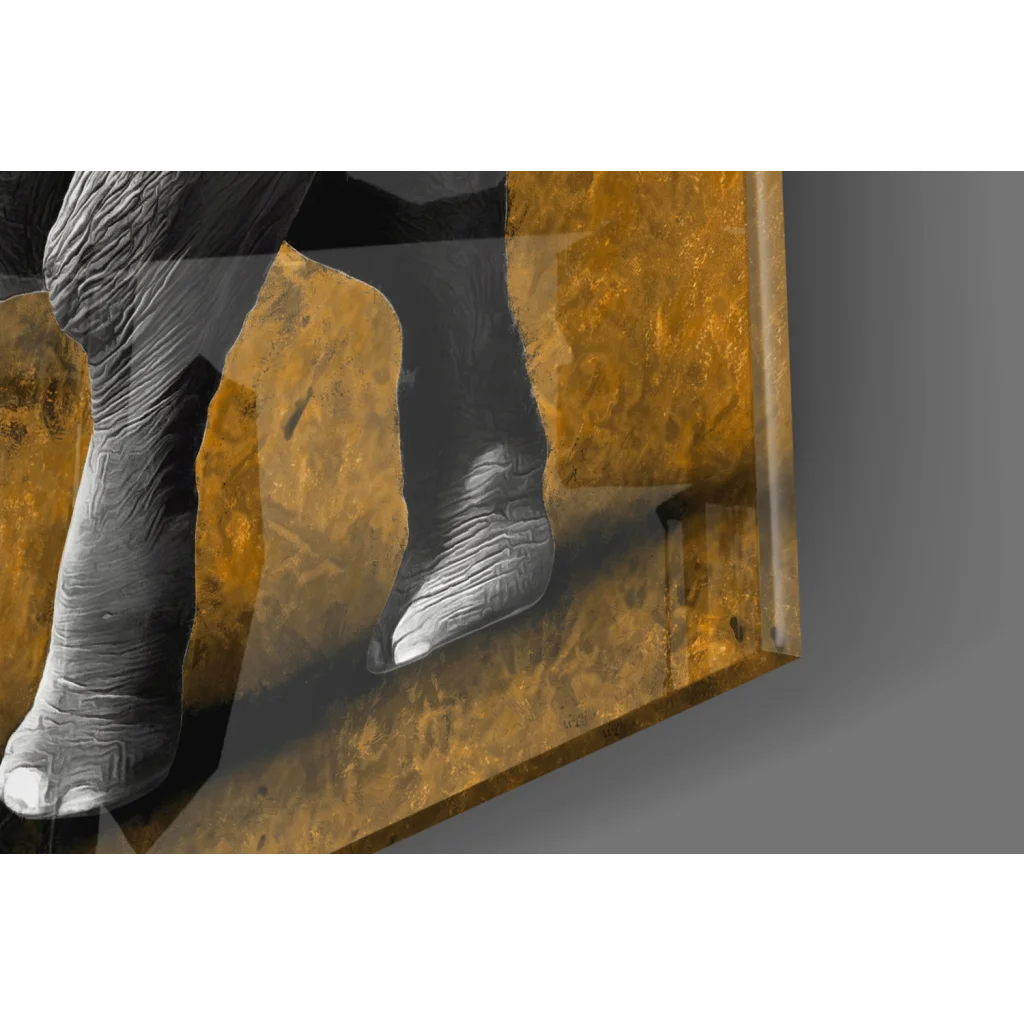 Monochrome elephant leg in abstract glass wall art with gold texture
