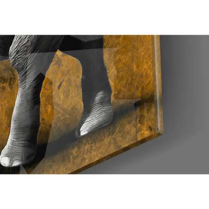Monochrome elephant leg in abstract glass wall art with gold texture