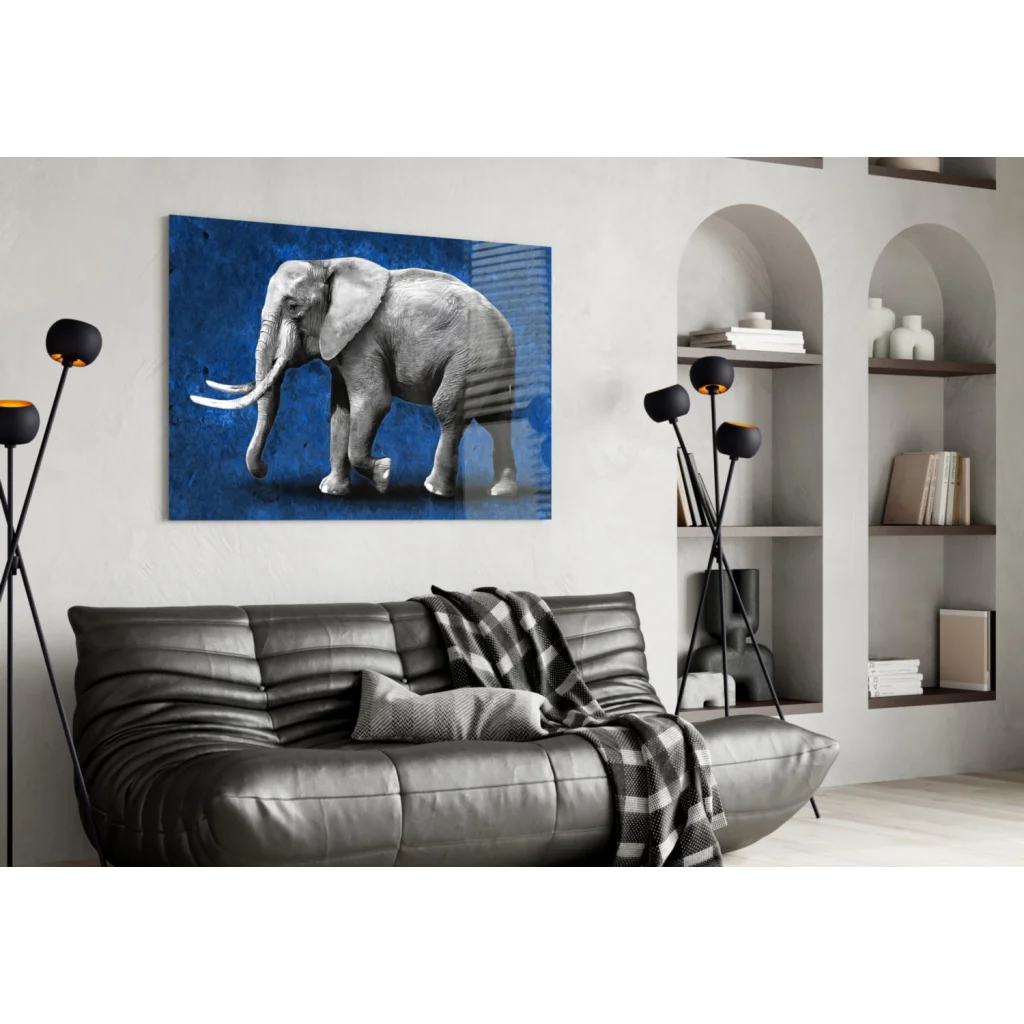 Majestic Elephant Canvas Wall Art on Deep Blue Background | Contemporary Home Wall Art | vintageantiquesgifts.com