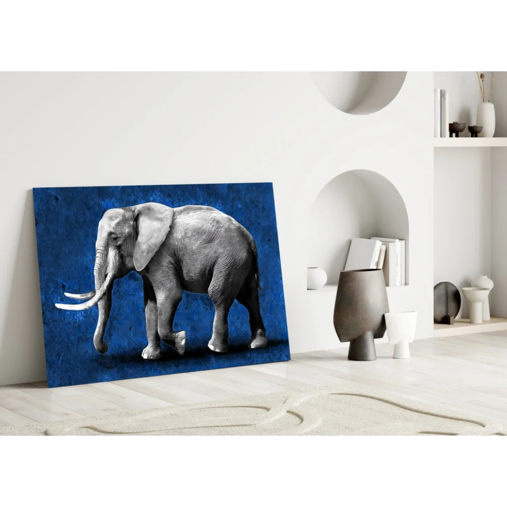 Majestic Elephant Canvas Wall Art on Deep Blue Background | Modern Wall Art Decor | vintageantiquesgifts.com