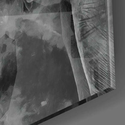 Stunning elephant glass wall art with abstract black-and-white textured layers