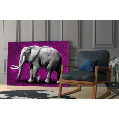 Stunning purple elephant glass wall art on black-and-white canvas