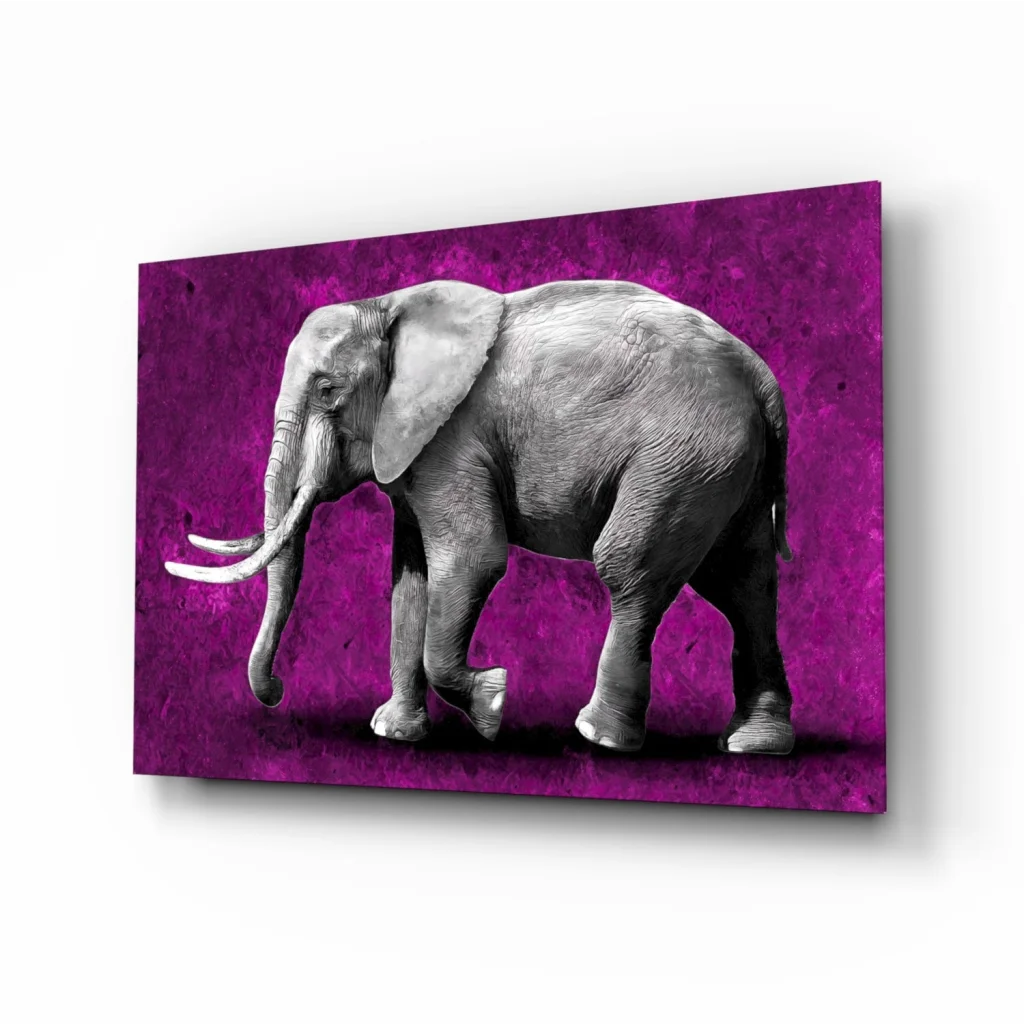 Stunning purple elephant glass wall art canvas print
