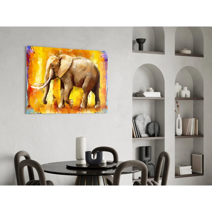 Vibrant fiery elephant abstract wall art canvas with purple accents