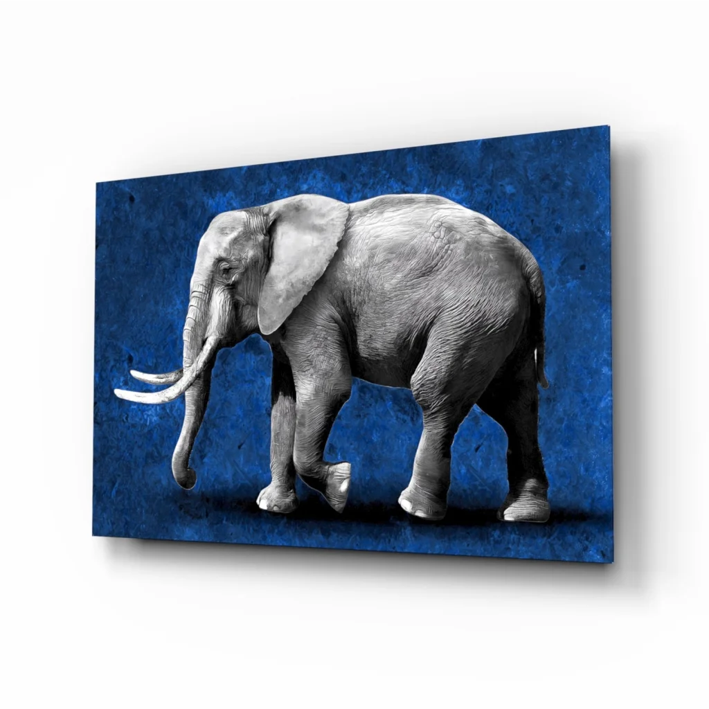 Majestic Elephant Canvas Wall Art on Deep Blue Background | Insigneart USA | vintageantiquesgifts.com