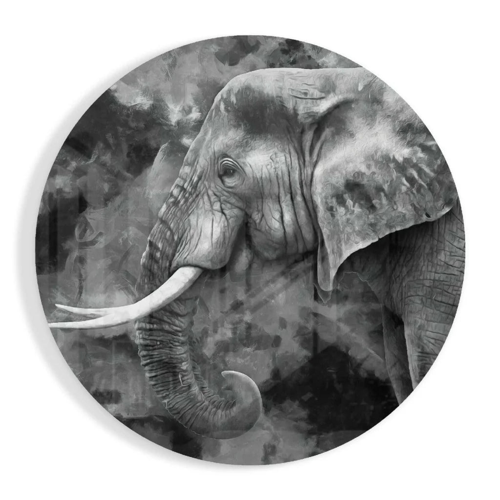Majestic elephant tempered glass art in black and white