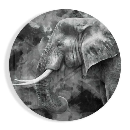Majestic elephant tempered glass art in black and white