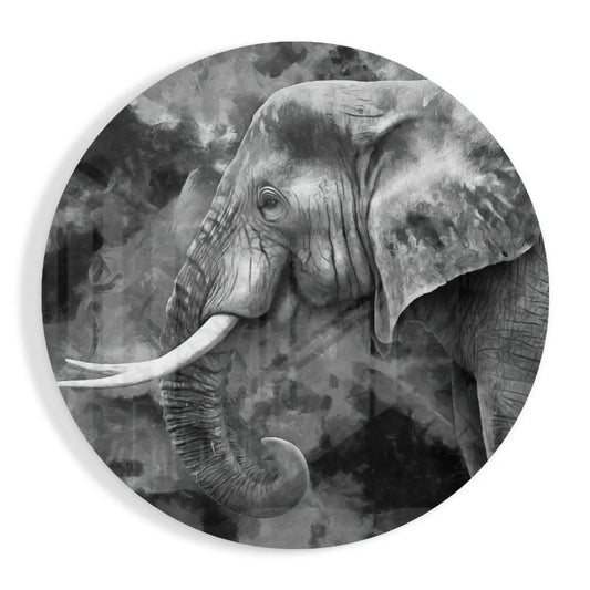 Majestic elephant tempered glass art in black and white