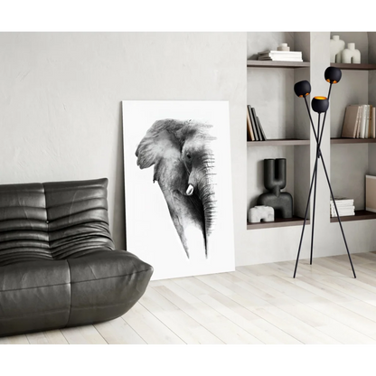 Black and white elephant head canvas wall art print