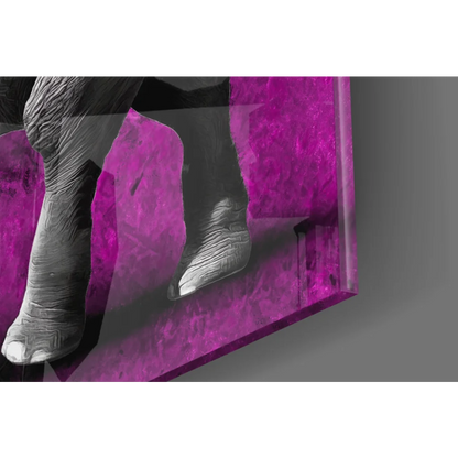 Stunning purple elephant glass wall art: black-and-white legs on magenta background