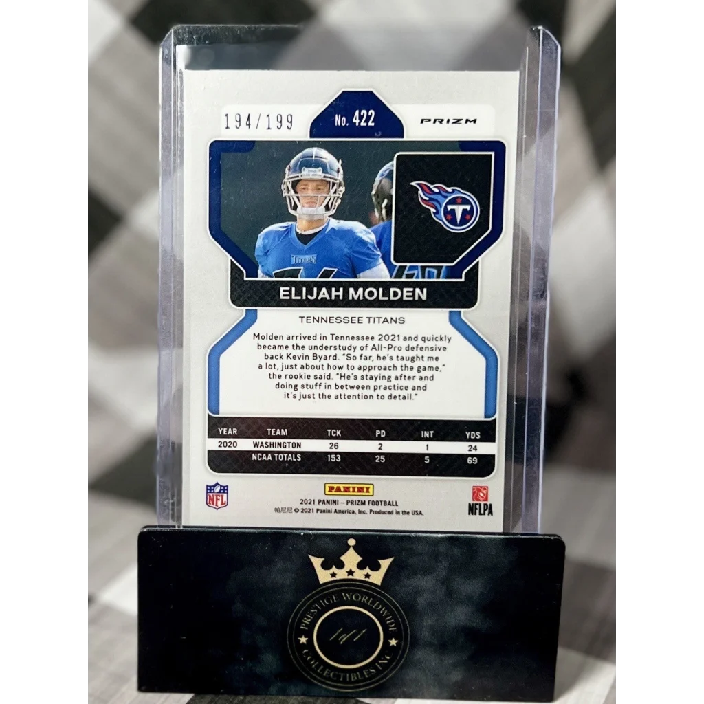 Elijah Molden 2021 Panini Prizm Rookie Card from Prestige Worldwide Collectibles