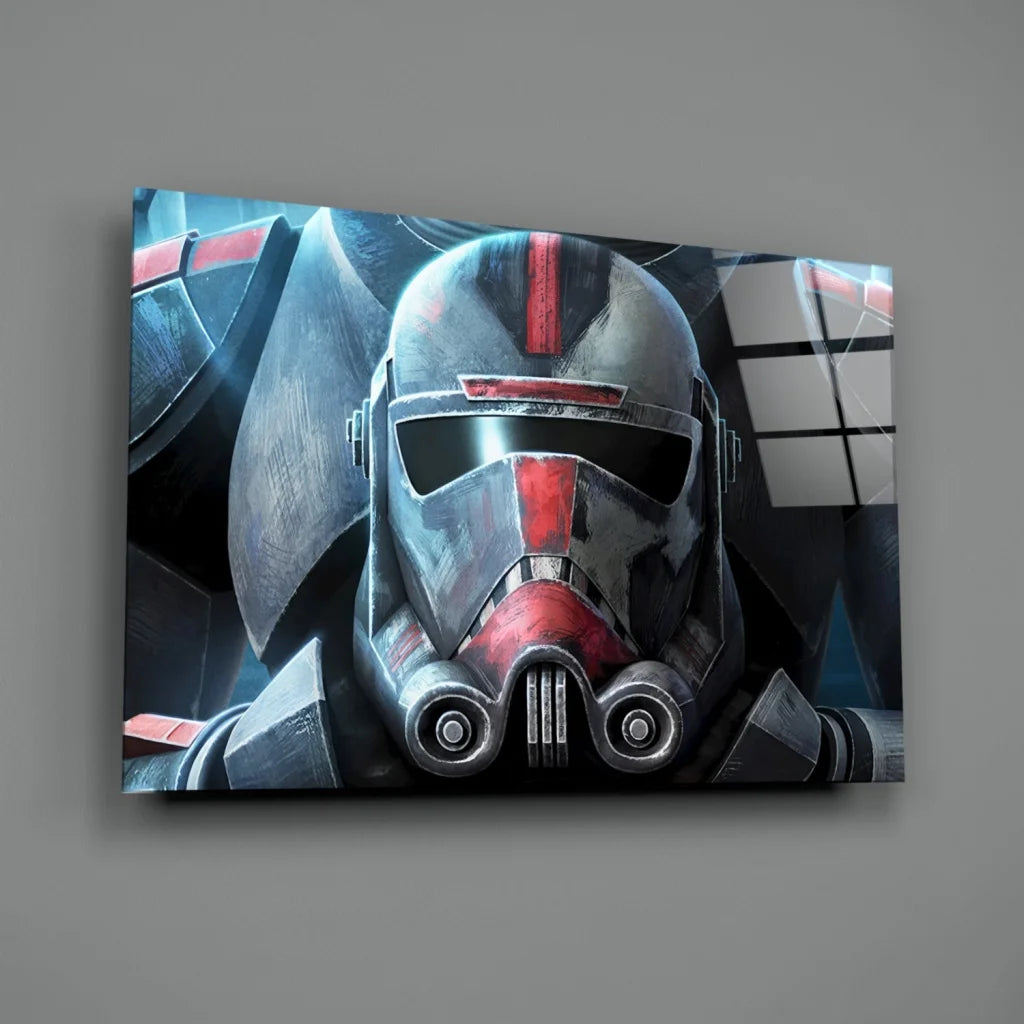 Elite Clone Trooper helmet canvas wall art with red accents